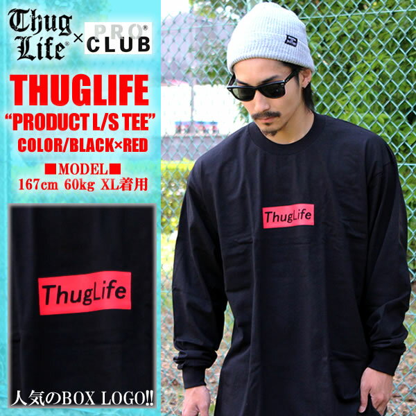 THUGLIFE / サグライフ 長袖Tシャツ THUG PRODUCT TEE / 黒×赤 ブラック レッド B系 HIPHOP アウトロー メンズ ファッション クルーネック ロンティ ロンT 丸首 ロング丈 リブ付き ストリート アメカジ 丈夫 プロクラブ proclub 大きいサイズ トップス ロゴ 春 夏 秋 冬