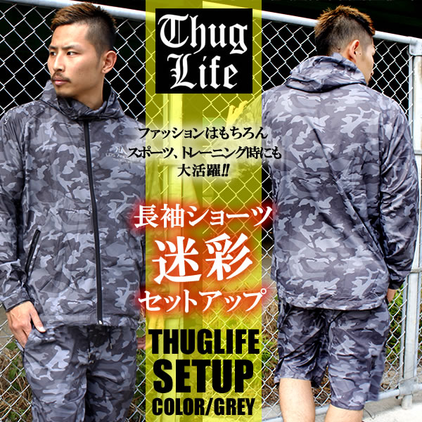 迷彩セットアップ THUGLIFE サグライフ KEEP YA HEAD UP ブラック カモ メンズ ファッション ストリート 上下セット 春夏 男性 部屋着 メンズファッション リラックス スポーツ スポーティー …