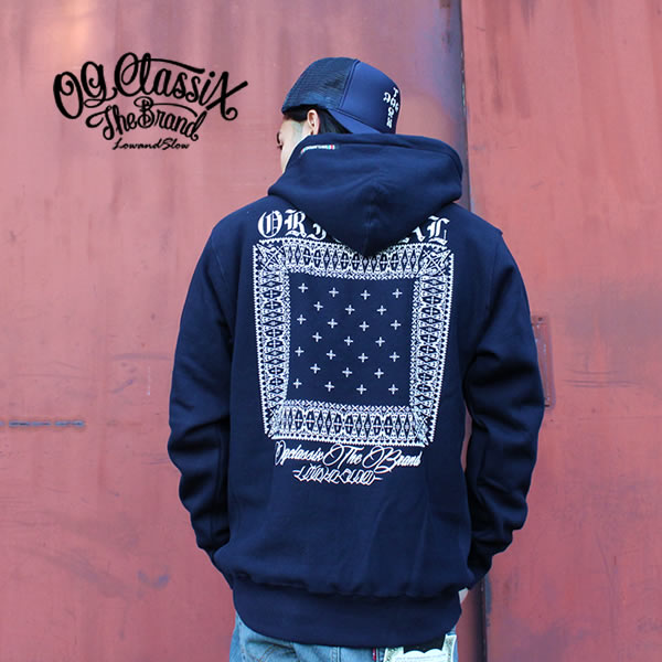 OGCLASSIX オージークラシックス パーカー WEST BANDANA PULL HOOD プルオーバーパーカー プルパーカー アウター トップス ネイビー 春 秋 冬 メンズ レディース ファッション プリント ライダー バイカー ストリート B系 カジュアル アメカジ おしゃれ あす楽