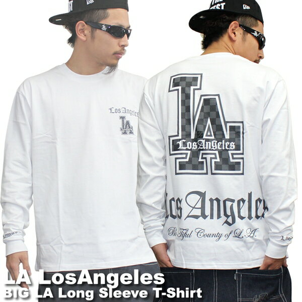 LA エルエー エルエーロザンゼルス 長袖Tシャツ BIG LA 白×格子柄 西海岸 HIPHOP ヒップホップ あす楽 セットアップ BIGSIZE ビッグサイズ 大きいサイズ えるえー junksite メンズ ファッション あす楽 アメカジ ストリート ルード スケート