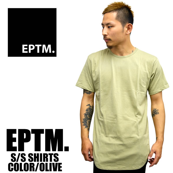 EPTM エピトミ 半袖Tシャツ ロング丈 無地 ラウンド型 メンズ ヴィンテージオリーブ レディース　ファッション　大きいサイズ　白　ロング丈　夏物　春物