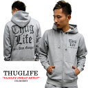 待望の再入荷！！！！THUGLIFE / サグライフ 長袖スウェットセットアップ THUGLIFEペイズリーロゴ グレーセットアップ スウェット 上下 メンズ レディース パーカー スエット B系 ファッション メンズ ジャージ ダンス 連休 メンズ ファッション