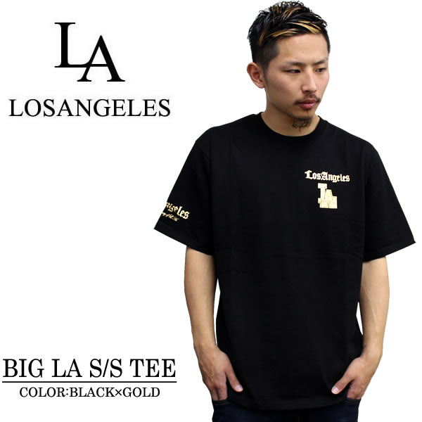 LA 半袖Tシャツ BIG LA S/S TEE/ ブラック×ゴールド 西海岸 HIPHOP あす楽 ソウルジャパン セットアップ 人気 souljapan XIII THIRTEEN サーティーン BUGLA メンズ ファッション あす楽 アメカジ ストリート ルード スケート