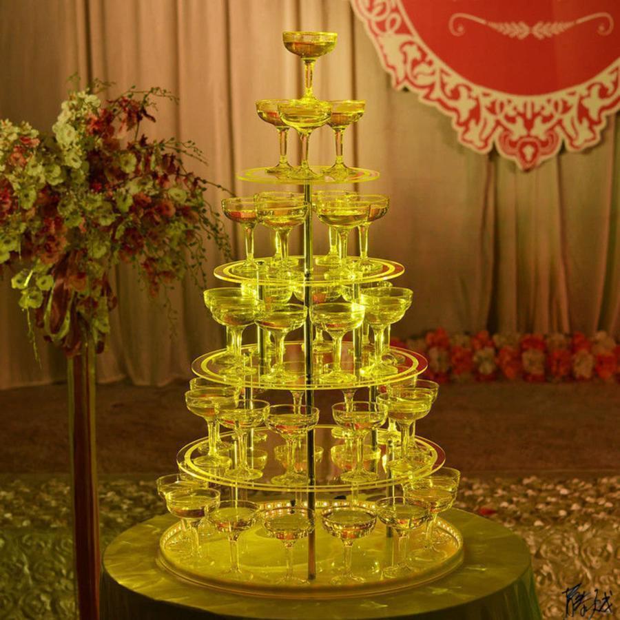 シャンパンタワーディスプレイ、パーティー用の5層ハート型のアクリルゴブレットワインタワー、ロマン..