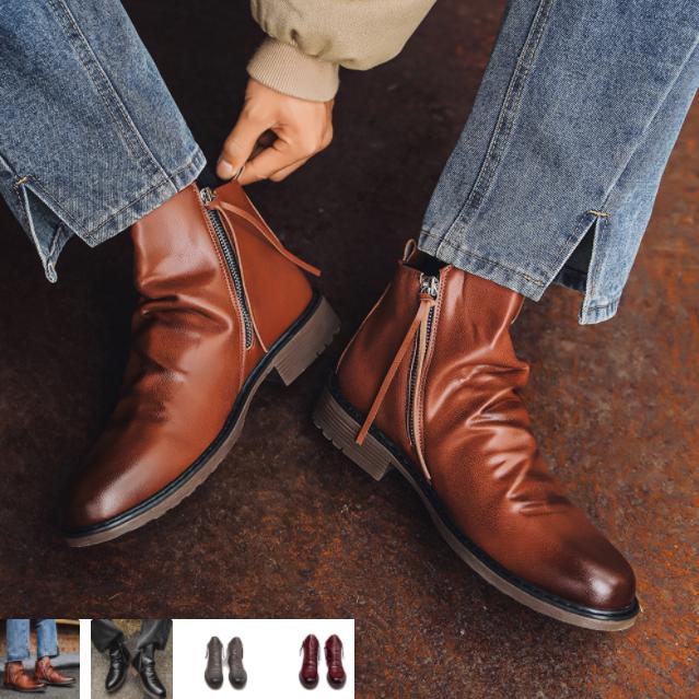 ライダーブーツ ショートブーツ メンズ ベルト ロングブーツ 長靴 バイク 厚底 エンジニア サイドジッ..