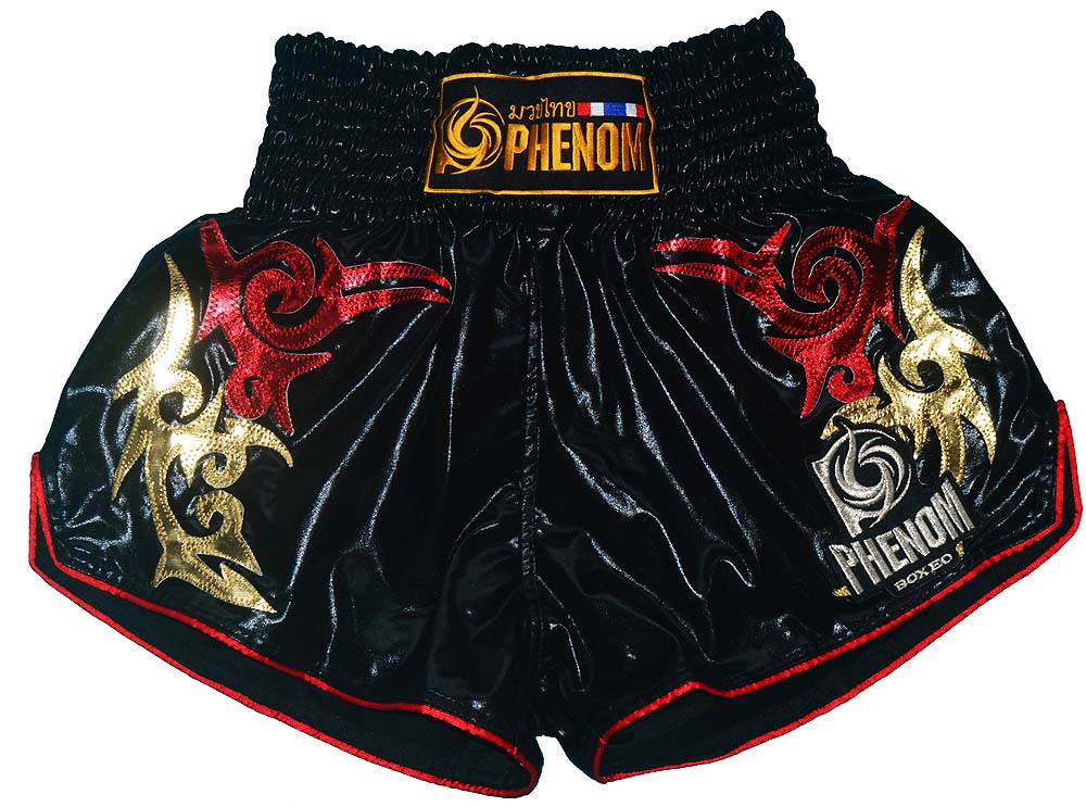 PHENOM MUAYTHAI フェノム ムエタイトランクス#040 黒 超光沢/ムエタイパンツ/キックパンツ