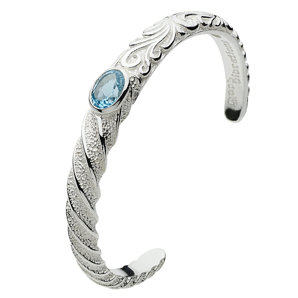 【セノーテ】 cenote-b0480 アシンメトリー ストーンシルバーバングル ブルートパーズ シルバー925 シルバーアクセサリー 純銀 925 唐草 アラベスク ホワイトフィニッシュ ホワイトテクスチャ ツイストバングル 捩じりライン ストーン エレガント アンティーク調