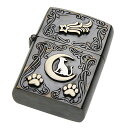 【FIGMART】ブラス オイルライター メンズ【z-s0030】三日月 猫 流れ星 真鍮 ライターケース ZIPPO ジッポ 送料無料