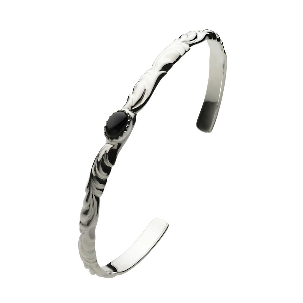 【FIGMART】シルバー925 ブレスレット メンズ【fb0197】ブラックスター スタイリッシュ シルバーバングル アラベスク 唐草 白仕上げ 送料無料