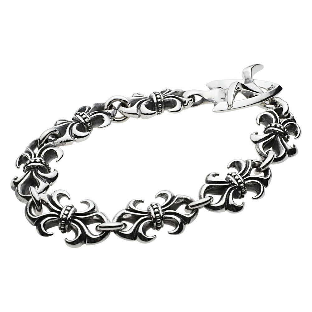 Other , Materials - 【FIGMART】 FIG-z-fb0201 百合の紋章 チェーン ブレスレット シルバー925 シルバーアクセサリー センチ 純銀 925 鏡面仕上げ クロス フレア フローラル リリー ゴシック 花 クロム いぶし 重厚感 ごつい 重い 太い ワイルド バイカー アメカジ 誕生日 プレゼント