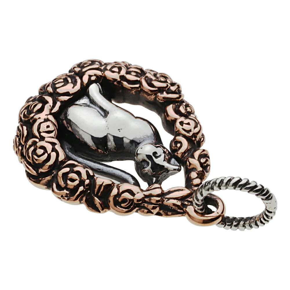 【FIGMART】 FIG-fp0610 猫 バラ リース ペンダント ネックレス シルバーアクセサ...