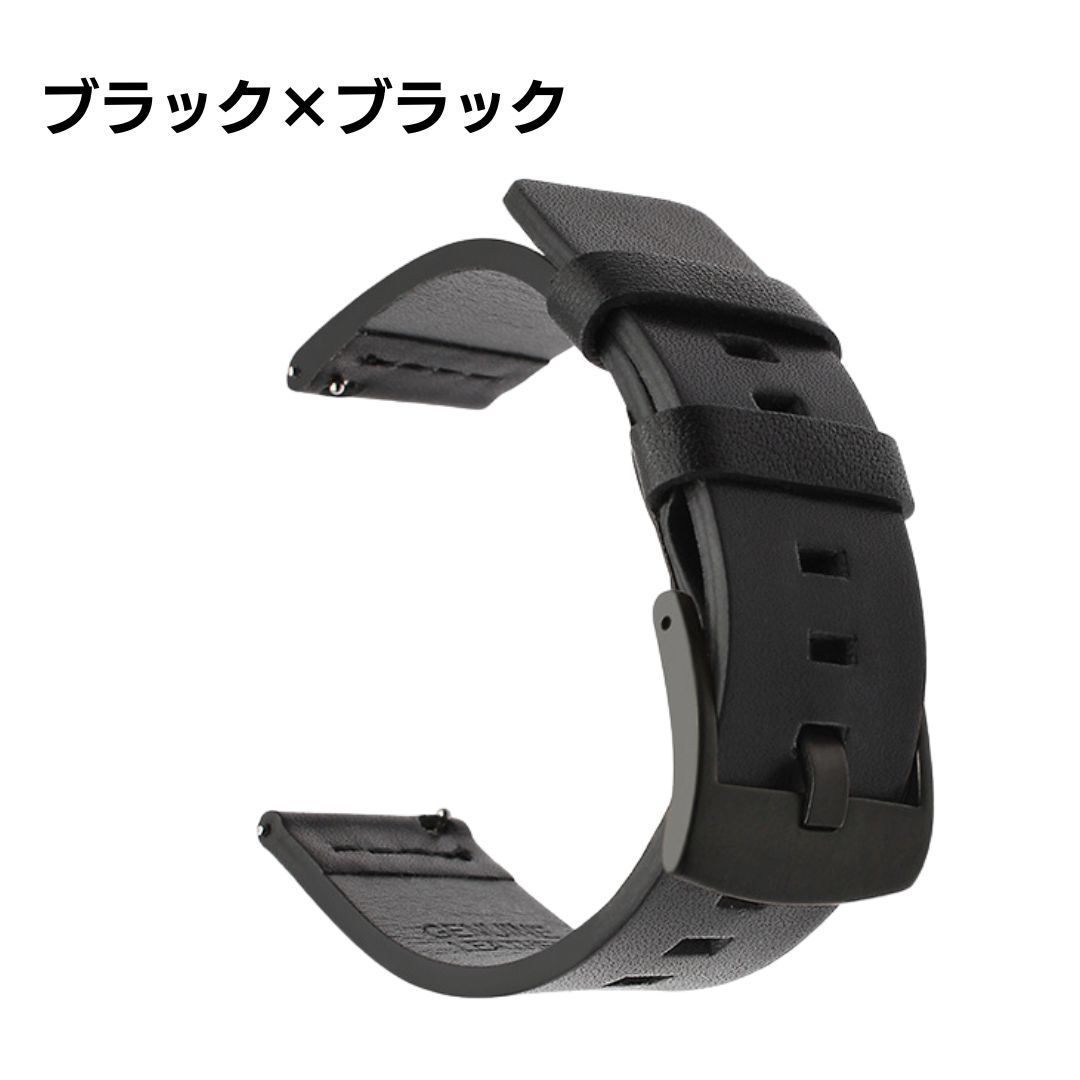 レザー 腕時計ベルト ラグ幅18mm クイックリリース ブラック ブラックバックル 交換用 防水 ビジネス フォーマル 2