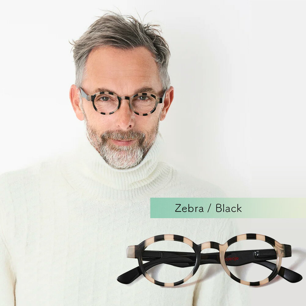 OjeOje オイオイ リーディンググラス K Zebra / Black ゼブラ ブラック ストライプ | シニアグラス 老眼鏡 セルフレーム フルリム ボストン ラウンド 男女兼用 視力補正 メガネ 眼鏡 めがね おしゃれ ボーダー ツートン 2