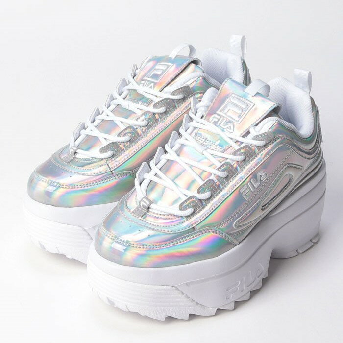 FILA フィラ DISRUPTOR II WEDGE FESTIVAL ディスラプター ウェッジ フェスティバル IRIDESCENT / Silver / White イリディセント / シルバー / ホワイト スニーカー シューズ レディース ユニセックス 5XM02319319 靴 白 銀 厚底 限定