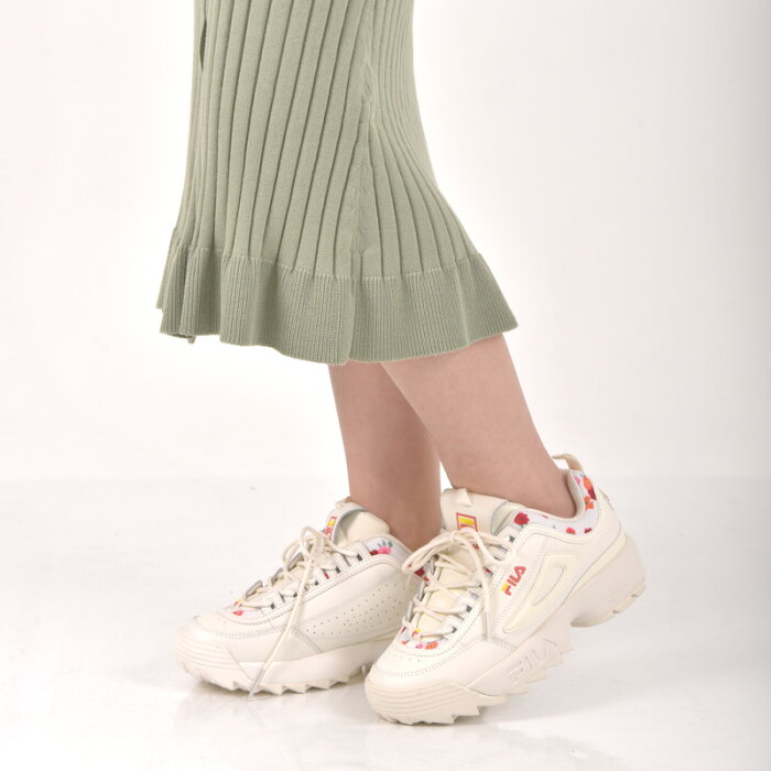 在庫限り【outlet / 処分特価品】WFW21016130 DISRUPTOR II TROPICAL(ディスラプター2トロピカル) Snow White/Buttercup/Hot Coral【レディース FILA フィラ 厚底】