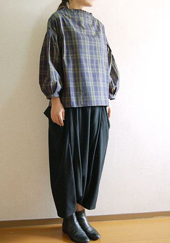 【new】4スタイルプルオーバー型紙使用　ボリュームタック袖トップス　40ブロードマドラスチェ...