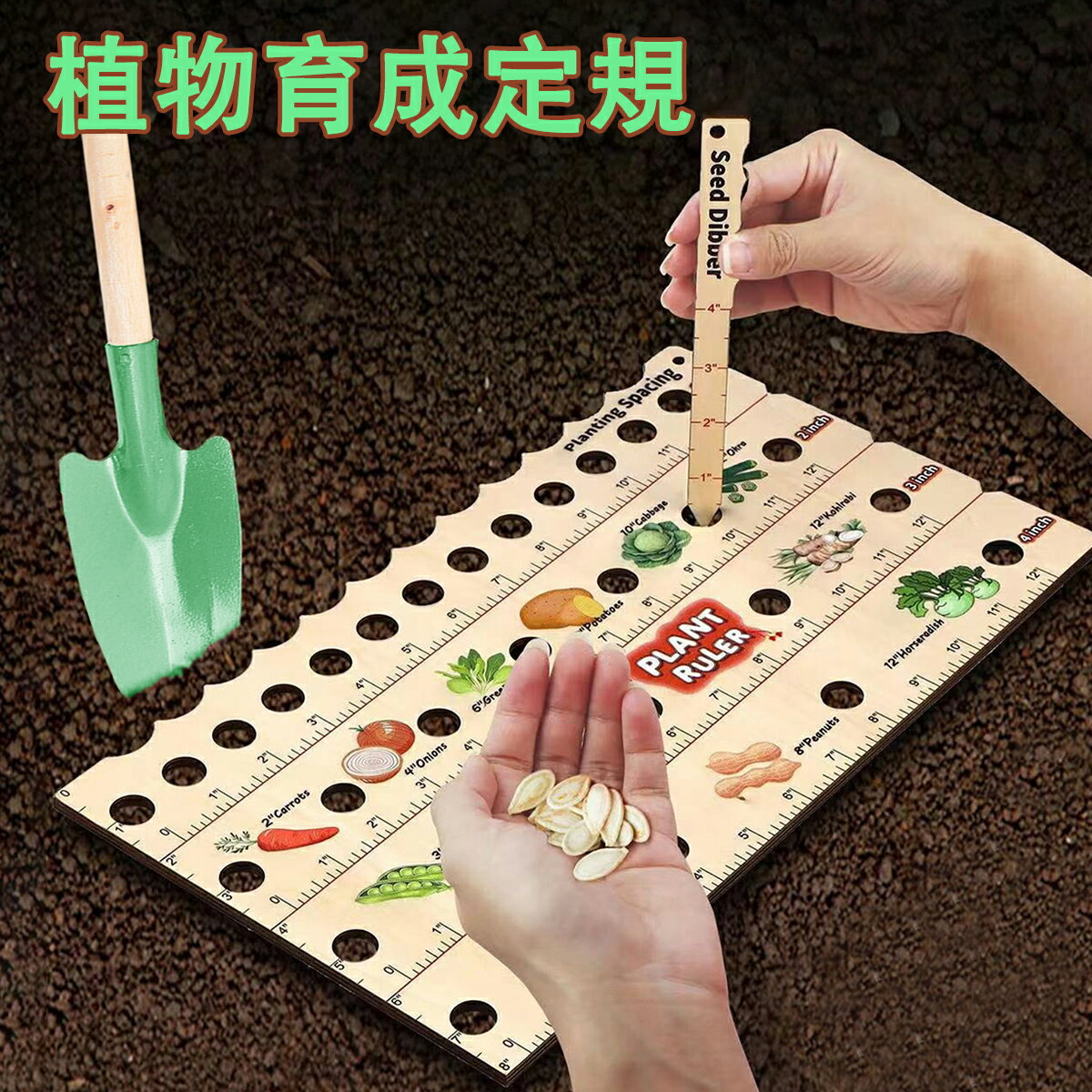 【35%OFFクーポン対象】木製 植物播種定規 小学生 植物育成定規 木製植物定規セット 植栽定規とダイバー 植栽間隔定規 - 穴付き木製植栽定規 植物ディバー...