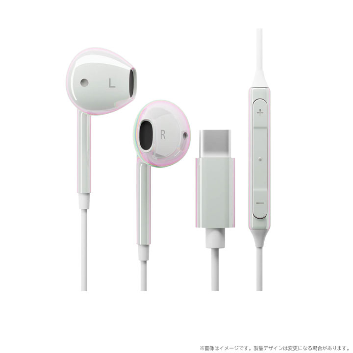 イヤホン 有線 タイプC インナーイヤー型 typec アイフォン イヤホン かわいい パール ホワイト USB type-c イヤホンマイク 通話 イヤホン 有線 1.2m リモコン スマホ iPhone スマートフォン イヤホン 送料無料［PG-ARSEIE2WH1］