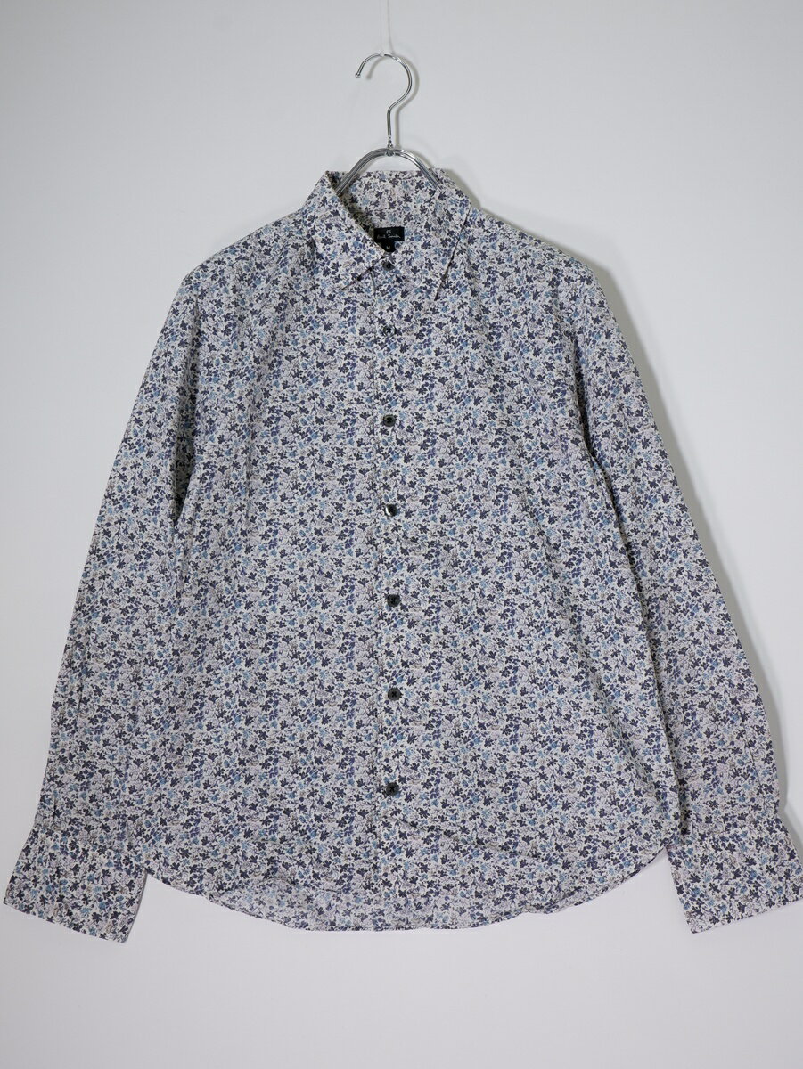 Rakuten - PS Paul Smithピーエス ポールスミス 日本製 花柄フラワーフローラル総柄コットン長袖シャツ【MSHA81801】【白ベース|ブルー系】【M】【中古】【沖縄.離島以外 送料無料】【DM260505】