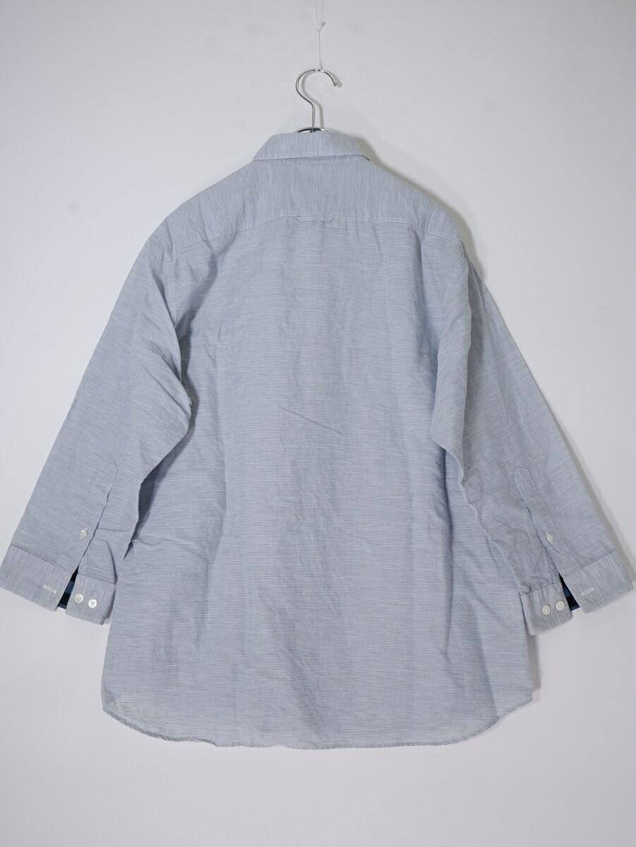 BURBERRY LONDONバーバリー ロンドン 裏チェック使い ホースマーク刺繍 リネンコットン7分袖シャツ【MSHA77902】【ブルー|グレー|白】【L】【中古】【沖縄.離島以外 送料無料】【DM250429】