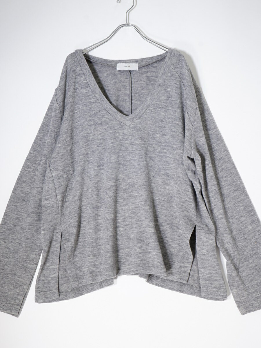 OSKARオスカー Vネック サイドスリット ルーズニット【LKNA71903】【グレー】【S】【中古】【沖縄.離島以外 送料無料】【DM230626】