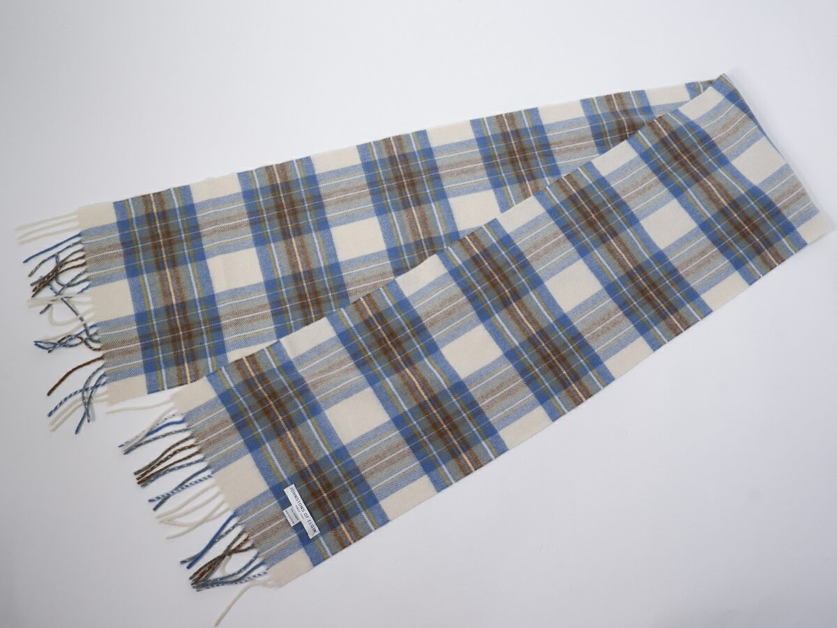 ジョンストンズ オブ エルガンJOHNSTONS OF ELGIN カシミヤ100％チェックマフラーストール【LZCA62503】【青系】【-】【中古】【2点以上同時購入で送料無料】【DM211007】