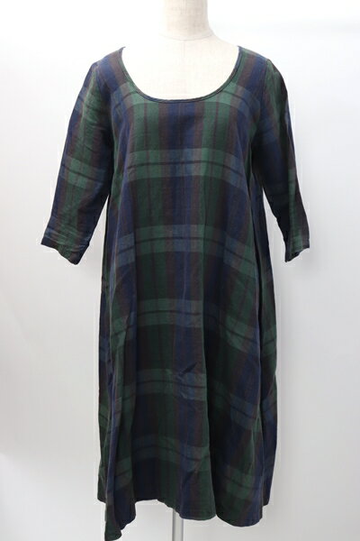 キャピタルKAPITAL コットンリネンチェックワンピース【LOPA57304】【ネイビー|グリーン|ブラウン系】【O(XS)】【中古】【沖縄.離島以外 送料無料】【DM190828】