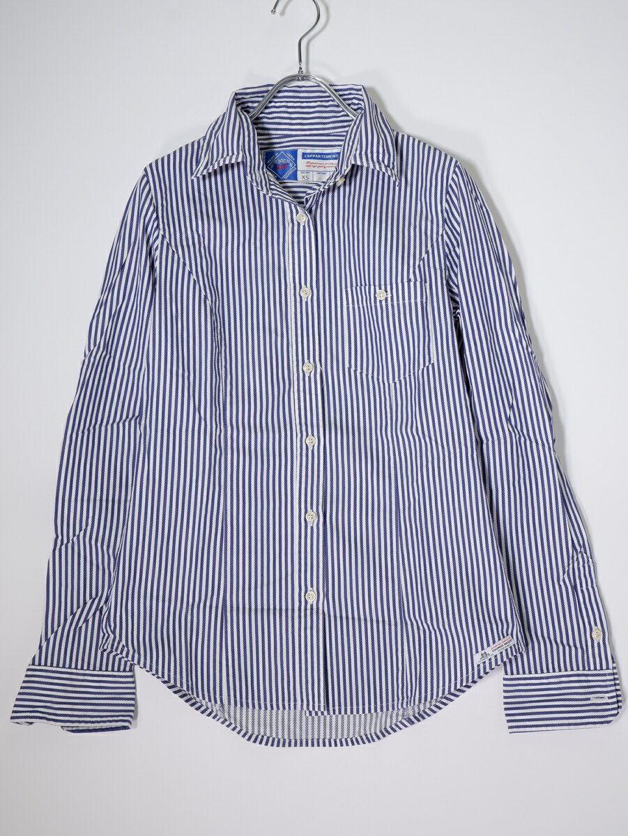 L'Appartementアパルトモン THOMAS MASON ストライプブラウス シャツ【LSHA81305】【ホワイト|ブルー】【XS】【中古】【沖縄.離島以外 送料無料】【DM260324】