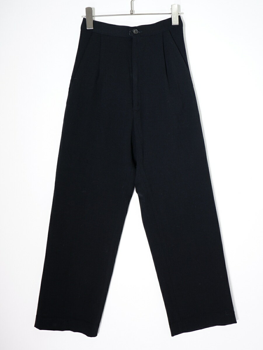 Rakuten - Yohji Yamamotoヨウジヤマモト ウールストレッチ ハイウエストタックパンツ【LPTA82306】【ブラック】【XS】【中古】【沖縄.離島以外 送料無料】【DM260609】