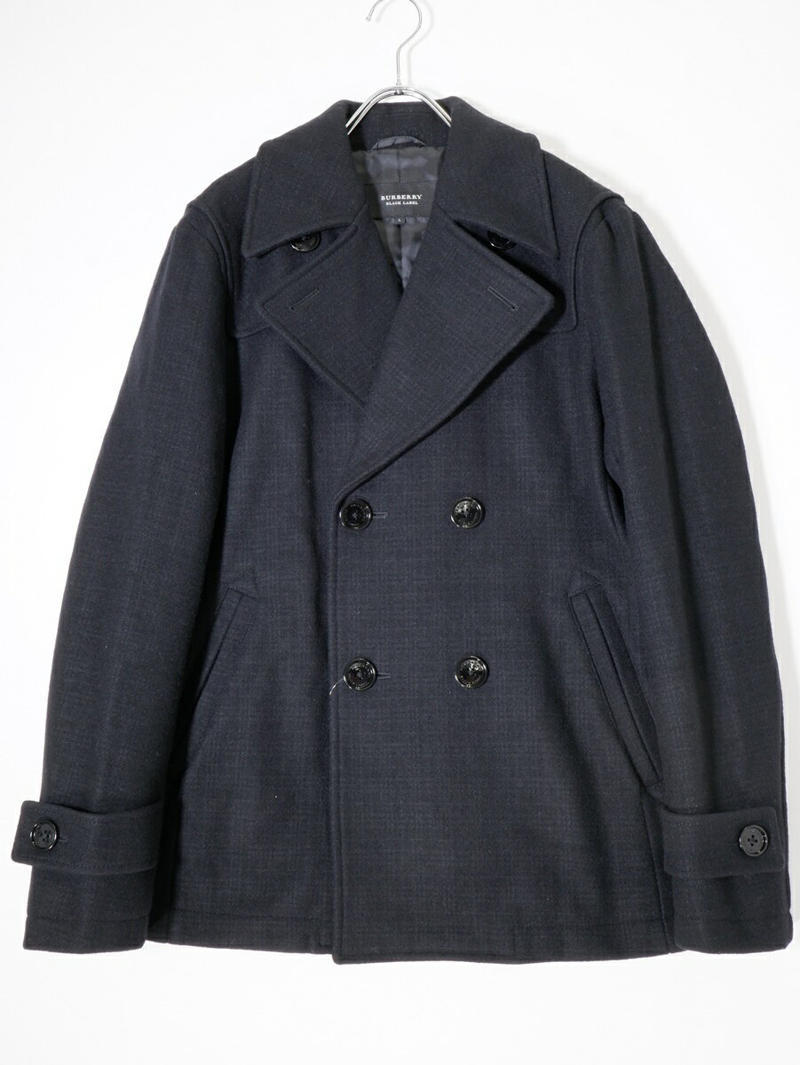 BURBERRY BLACK LABEL/バーバリー ブラックレーベル シャドーチェック 羊毛メルトンウールPコート【MCTA73907】【ブラック】【L】【中古】【沖縄.離島以外 送料無料】【DM240115】