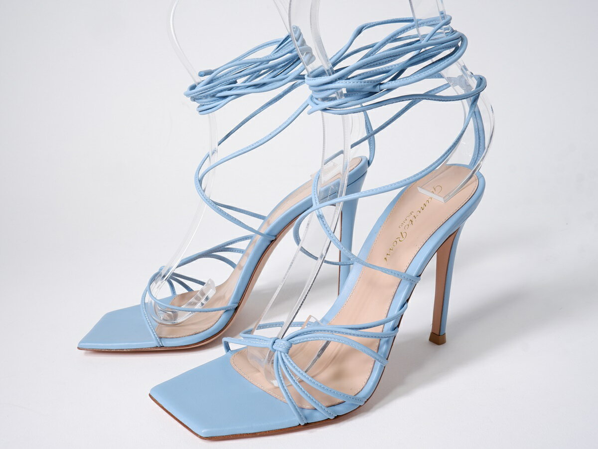 Rakuten - Gianvito Rossiジャンヴィトロッシ ストリング スクエアトゥ 105mmヒール サンダル未使用品【LFWA78309】【サックスブルー】【36.5】【未使用】【沖縄.離島以外 送料無料】【DM250617】
