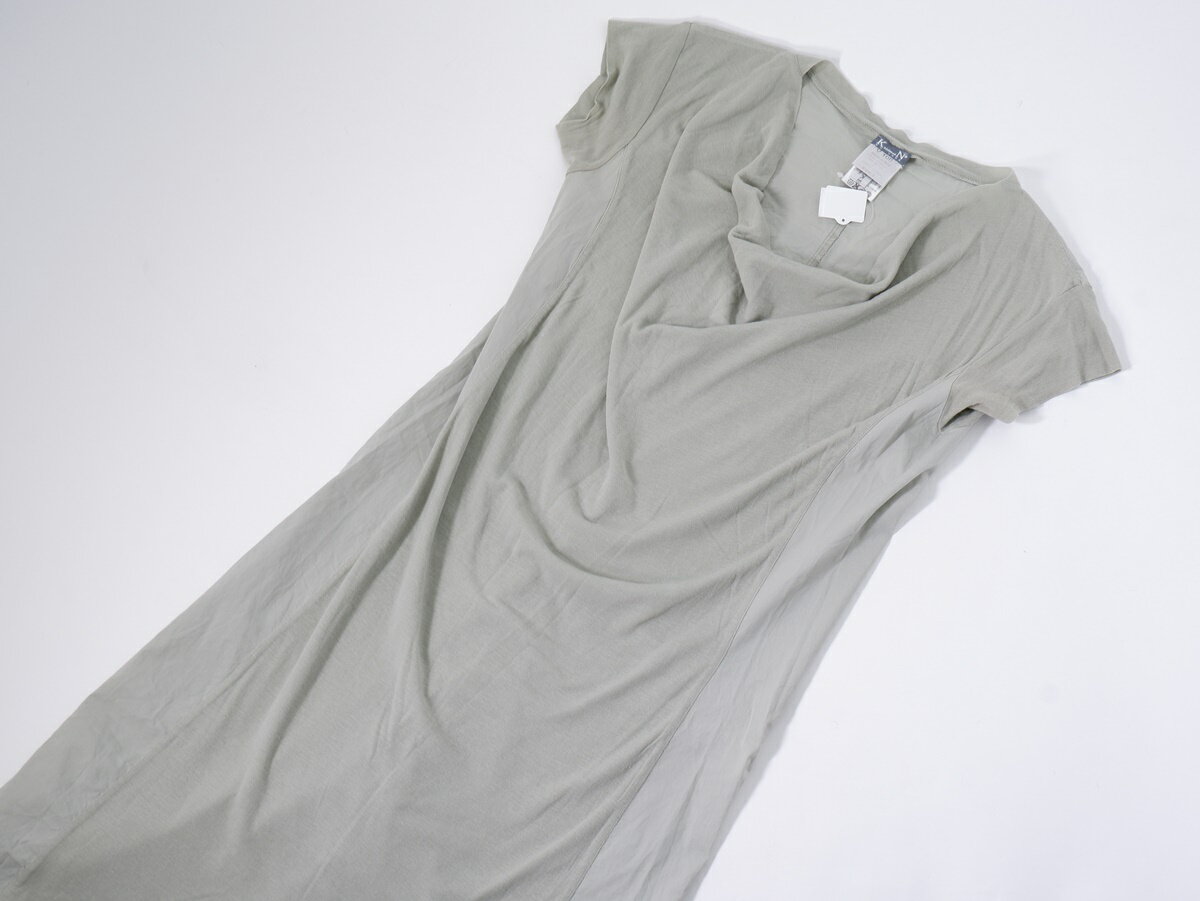 KristenseN DU NORDクリステンセンドゥノルド イタリア製 V-106 製品染めニット切替コットンワンピース【LOPA68811】【グレーカーキ系】【1】【中古】【沖縄.離島以外 送料無料】【DM220720】