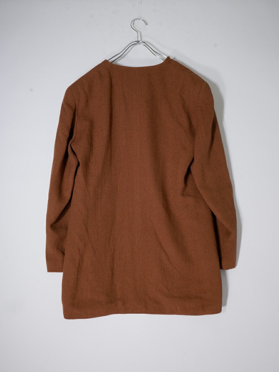 JURGEN LEHLヨーガンレール シルクツイード ノーカラー羽織りロングジャケット【LJKA76212】【ブラウン】【M】【中古】【沖縄.離島以外 送料無料】【DM241022】