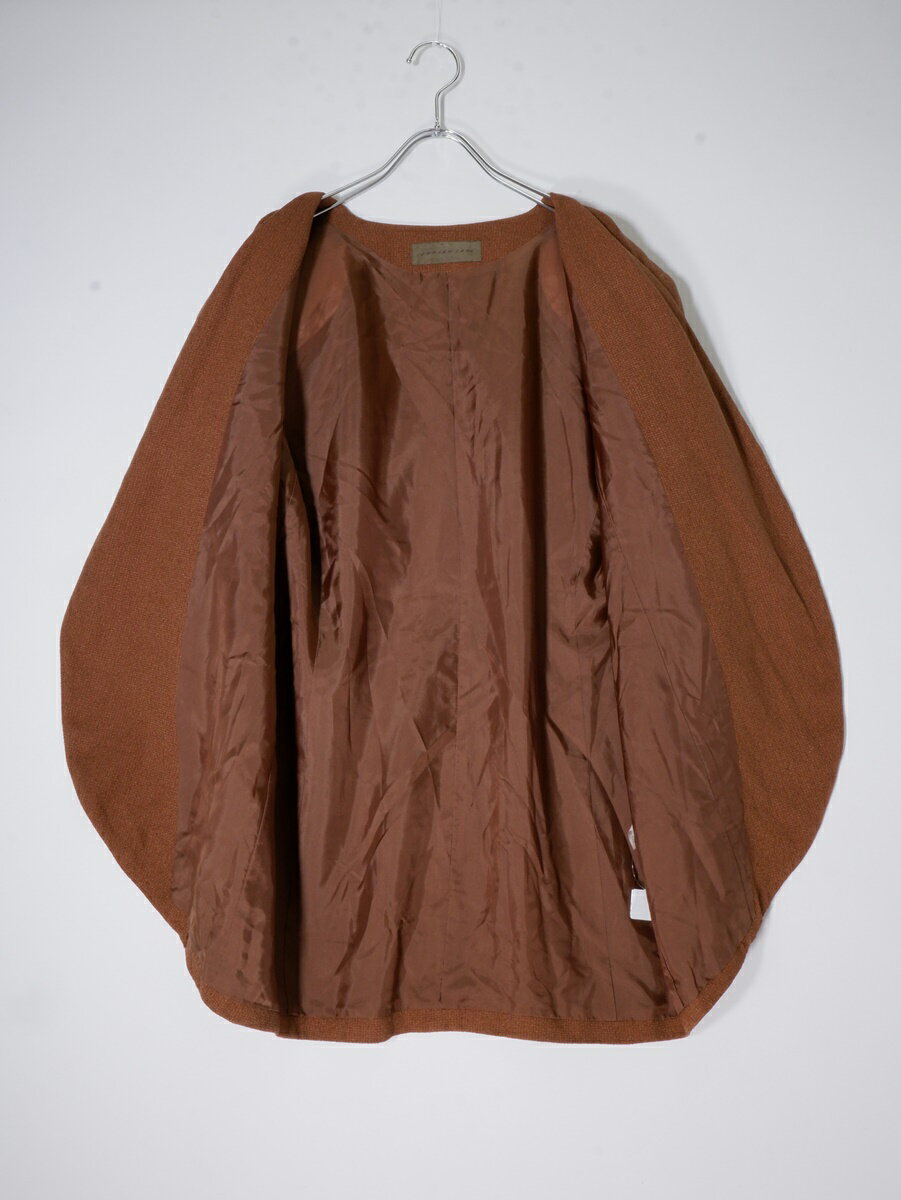 JURGEN LEHLヨーガンレール シルクツイード ノーカラー羽織りロングジャケット【LJKA76212】【ブラウン】【M】【中古】【沖縄.離島以外 送料無料】【DM241022】