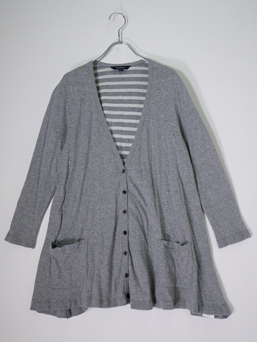 BURBERRY LONDONバーバリー ロンドン ビッグホースマーク刺繍 裏地ボーダーロングフレアカーディガン【LTSA81012】【グレー】【F】【中古】【沖縄.離島以外 送料無料】【DM260224】