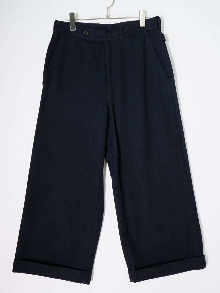 MHL.エムエイチエルMARGARET HOWELLマーガレットハウエル WOOL COTTON DRILL TROUSERSウールコットントラウザーズ クロップドワイドパンツ【LPTA80313】【ネイビー】【3】【中古】【沖縄.離島以外 送料無料】【DM251230】