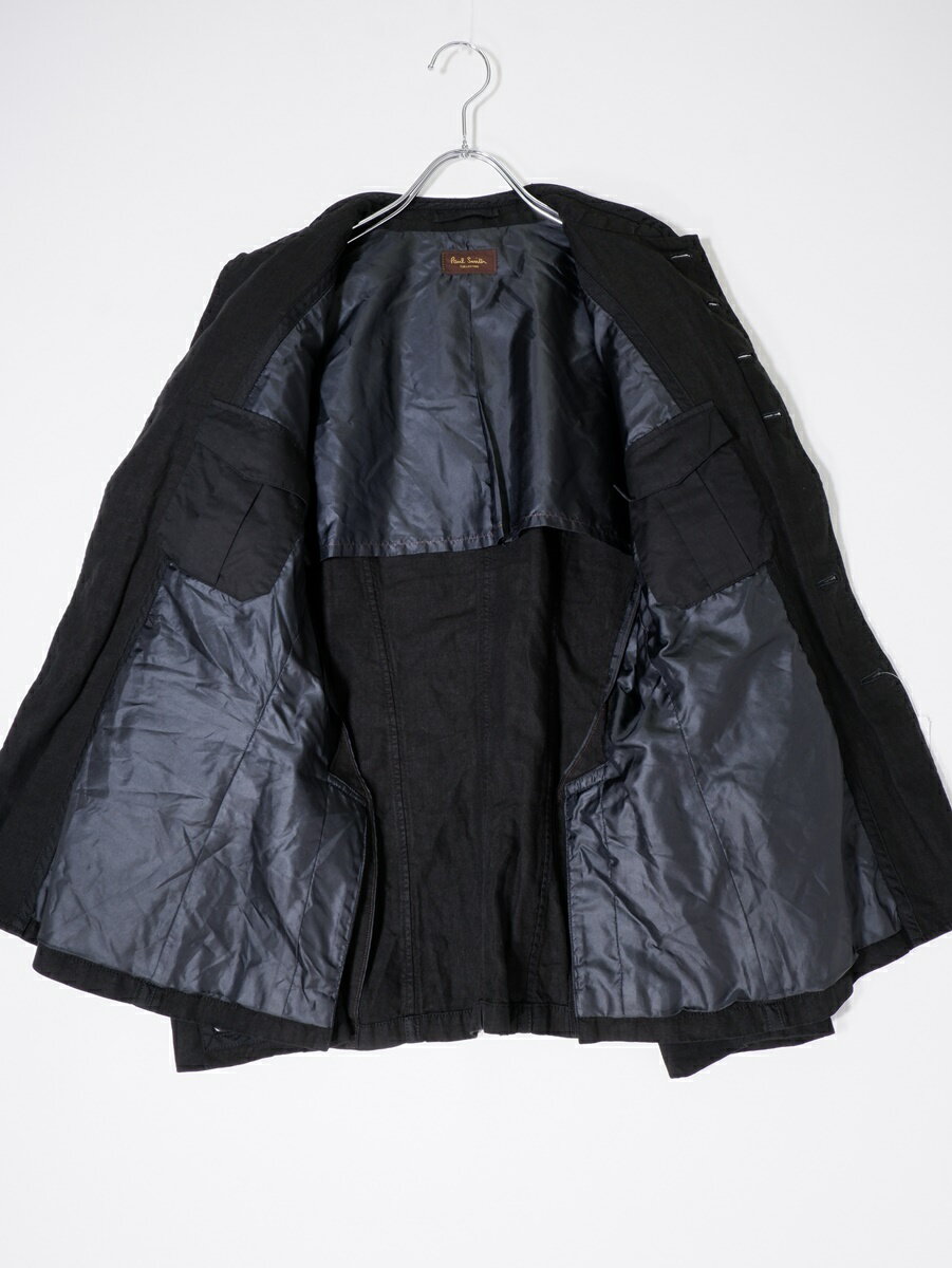 Paul Smith Collectionポールスミス コレクション スタンドカラー製品染めリネン パイピングデザインジャケット【MJKA77717】【ブラック】【M】【中古】【沖縄.離島以外 送料無料】【DM250325】