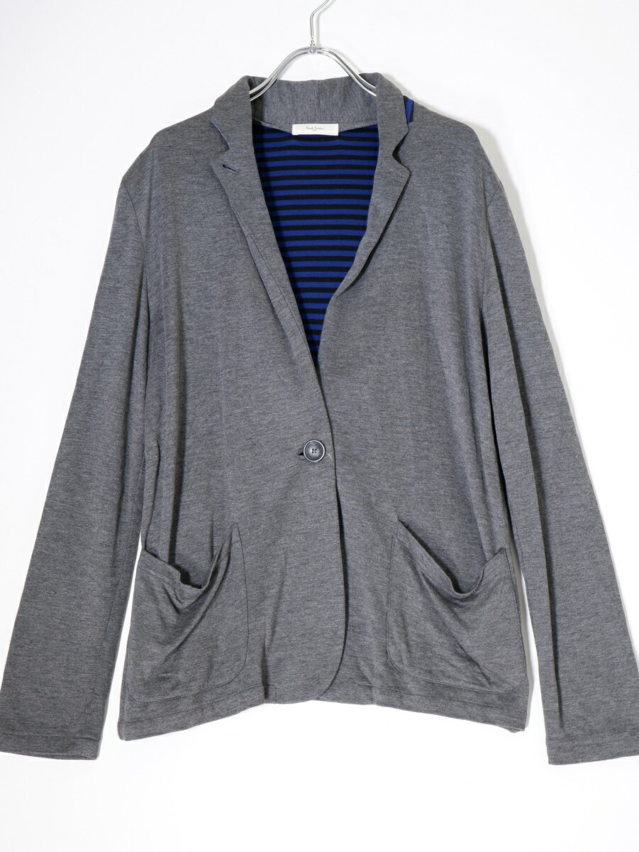 PAUL SMITHポールスミス 裏ボーダー レーヨンジャージーカットソージャケット【LTSA71718】【グレー】【M】【中古】【沖縄.離島以外 送料無料】【DM230530】