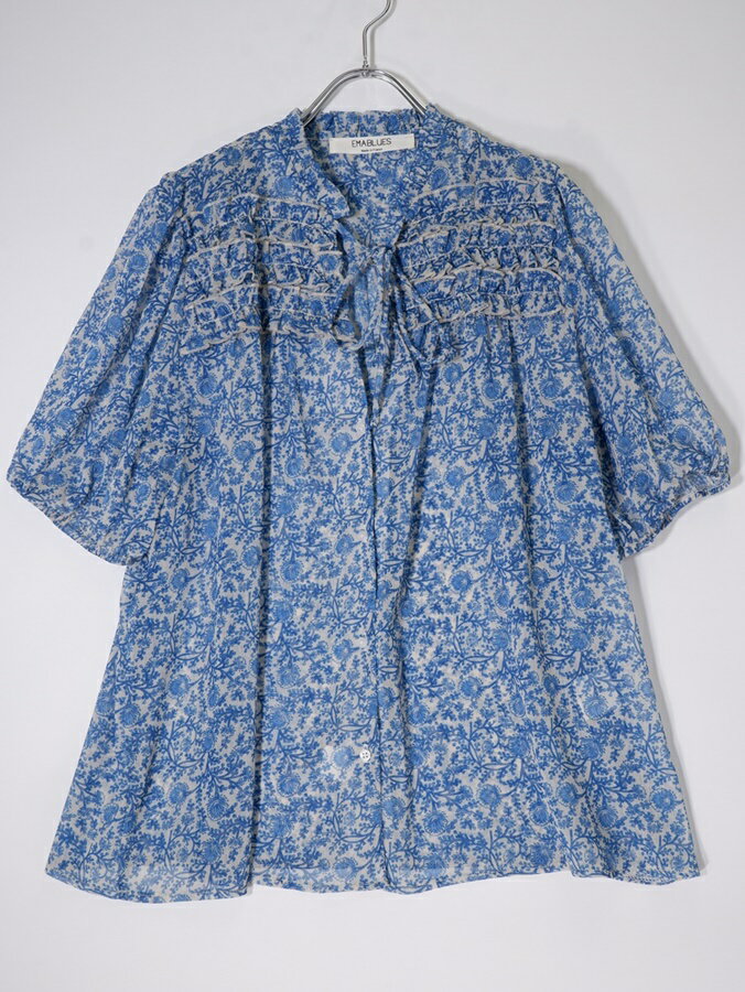 EMABLUESエマブルース 2024SS CHEMISE SEVILLE フラワー柄ブラウス【LSHA77222】【ブルー】【T1】【中..
