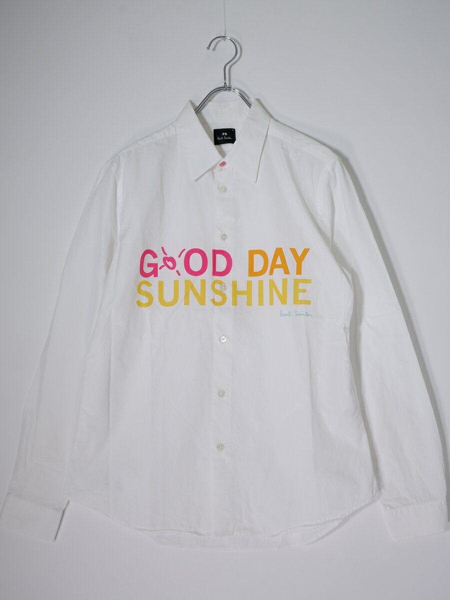 Rakuten - 【楽天スーパーSALE期間中ポイント5倍!】PS Paul Smithピーエス ポールスミス Quotes by Paul PRINT SHIRT GOOD DAY SUNSHINE プリント シャツ【MSHA81622】【ホワイト】【L】【中古】【沖縄.離島以外 送料無料】【DM260505】