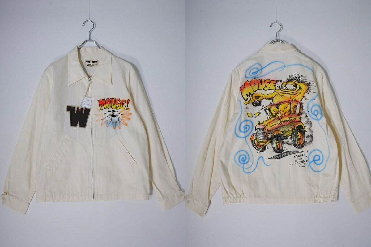 アイテム説明 ブランド WEIRDOウィアード アイテム STANLEY MOUSE HOTROD-JACKEエアブラシ エアブラシジャケット サイズ M　肩幅約43.5cm/身幅約53cm/着丈約65cm/袖丈約61cm カラー オフホワイト 素材 コットン100％ 状態 A:目立った傷や汚れの無い中古品（特記事項:　殆ど使用感の無い状態です。部分的にエアブラシが移った様な細かい汚れがございます。） コメント 【素材感】やや薄手のコットン地【透け感】薄っすらあり【裏地】なし【ストレッチ】なし【開閉デザイン】ジップ【付属品（取り外し可）】なし【商品情報】『品番WRD-17-MOUCE-05』 商品番号 MJKA83323 表示番号 DM260825