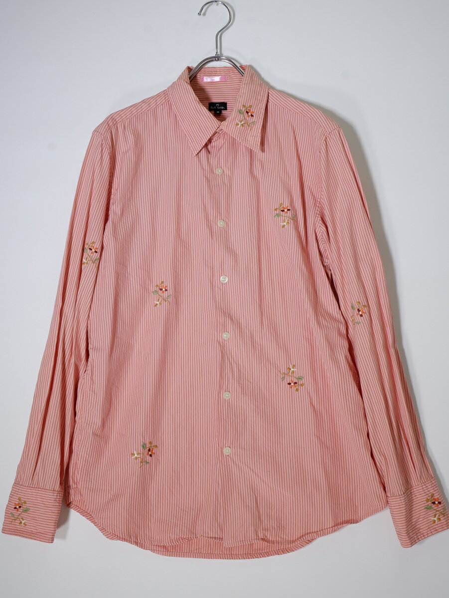 Rakuten - PS Paul Smith/ピーエス ポールスミス フラワー花刺繍コットンストライプシャツ【MSHA75124】【ピンク】【M】【中古】【沖縄.離島以外 送料無料】【DM240528】