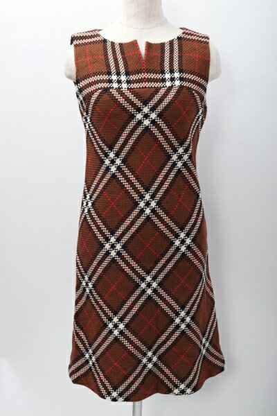 BURBERRY LONDONバーバリーロンドン チェックジャガード ノースリーブワンピース【LOPA61430】【ブラウン】【40】【中古】【沖縄.離島以外 送料無料】【DM201003】