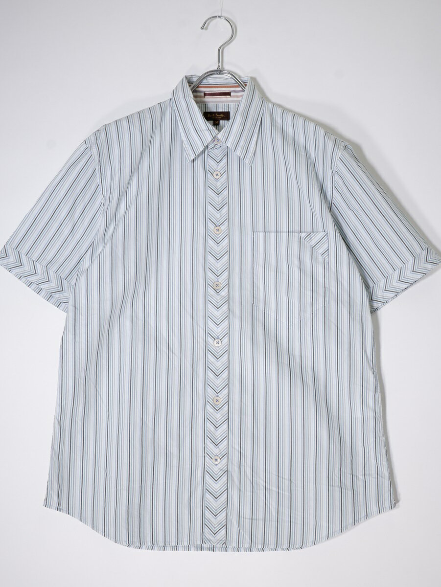 Paul Smith Collection/ポールスミス コレクション マルチストライプ コットン半袖シャツ【MSHA75534】【白|ブルー系マルチ】【M】【中古】【沖縄.離島以外 送料無料】【DM240709】