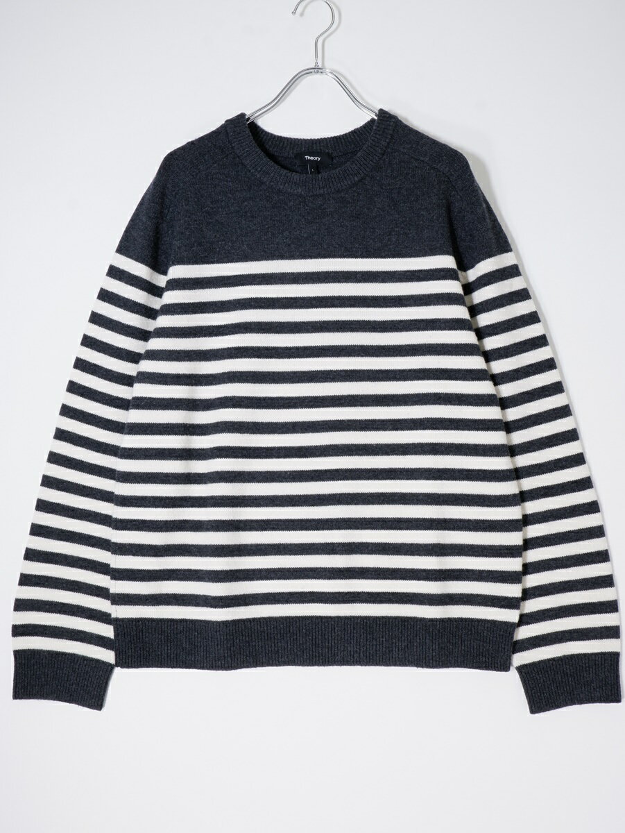 Theoryセオリー 2023AW Montana Wool Latho ST Crewボーダー カシミヤウール ニット【MKNA77735】【グレー】【L】【中古】【沖縄.離島以外 送料無料】【DM250325】
