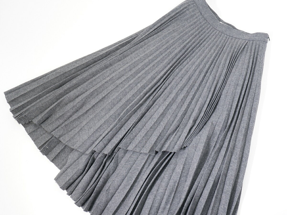 CLANEクラネ WRAP PLEATS SKIRTウール ラップ プリーツスカート【LSKA68236】【グレー】【2】【中古】【2点以上同時購入で送料無料】【DM220602】