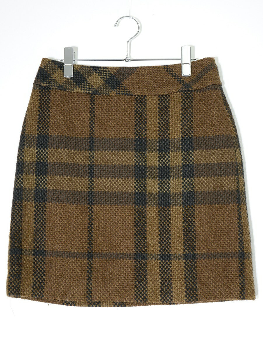 BURBERRY LONDONバーバリーロンドン ミックスツイードウール チェックスカート【LSKA72836】【ブラウンカーキ|ブラック】【38】【中古】【2点以上同時購入で送料無料】【DM231017】