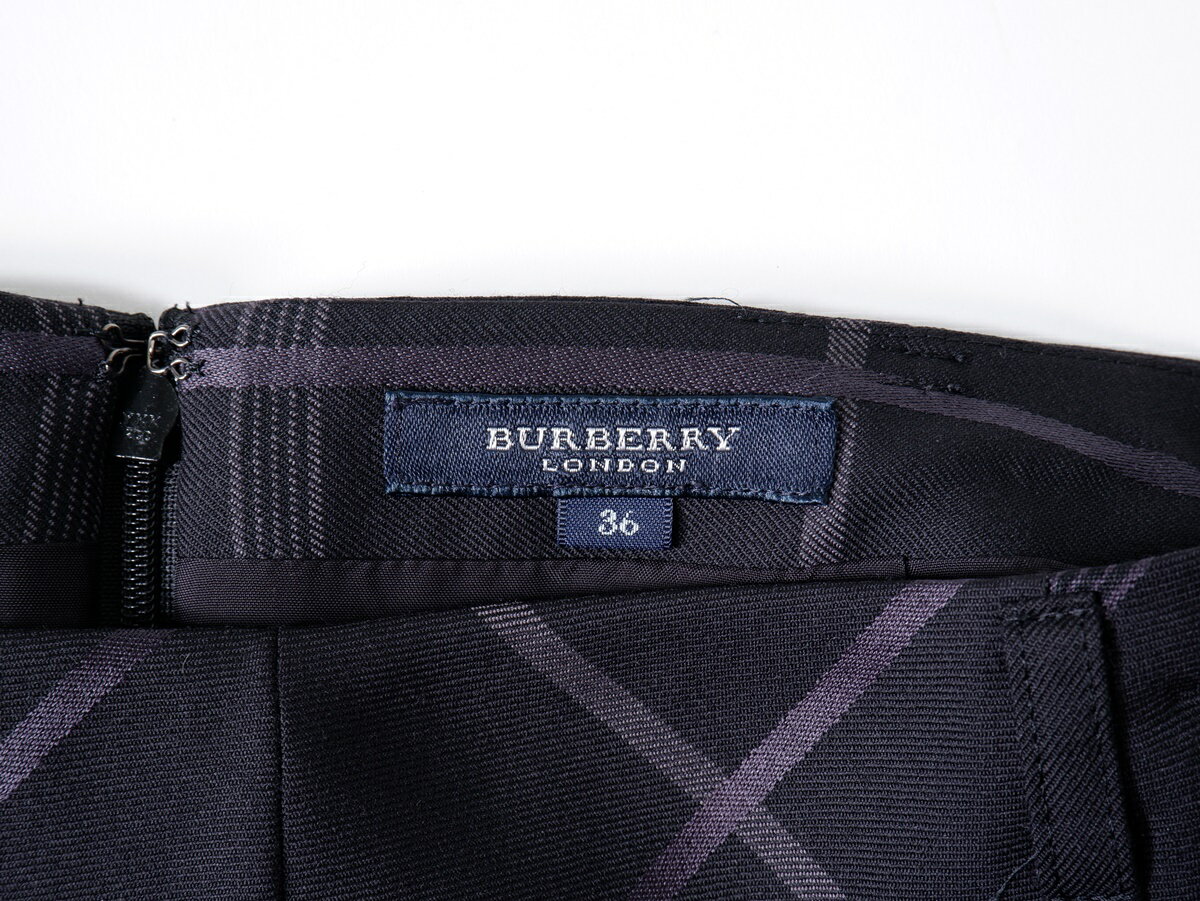 BURBERRY LONDONバーバリー ロンドン シャドーチェック ウールシルク マーメイドフレアスカート【LSKA78637】【ブラック】【36】【中古】【沖縄.離島以外 送料無料】【DM250701】