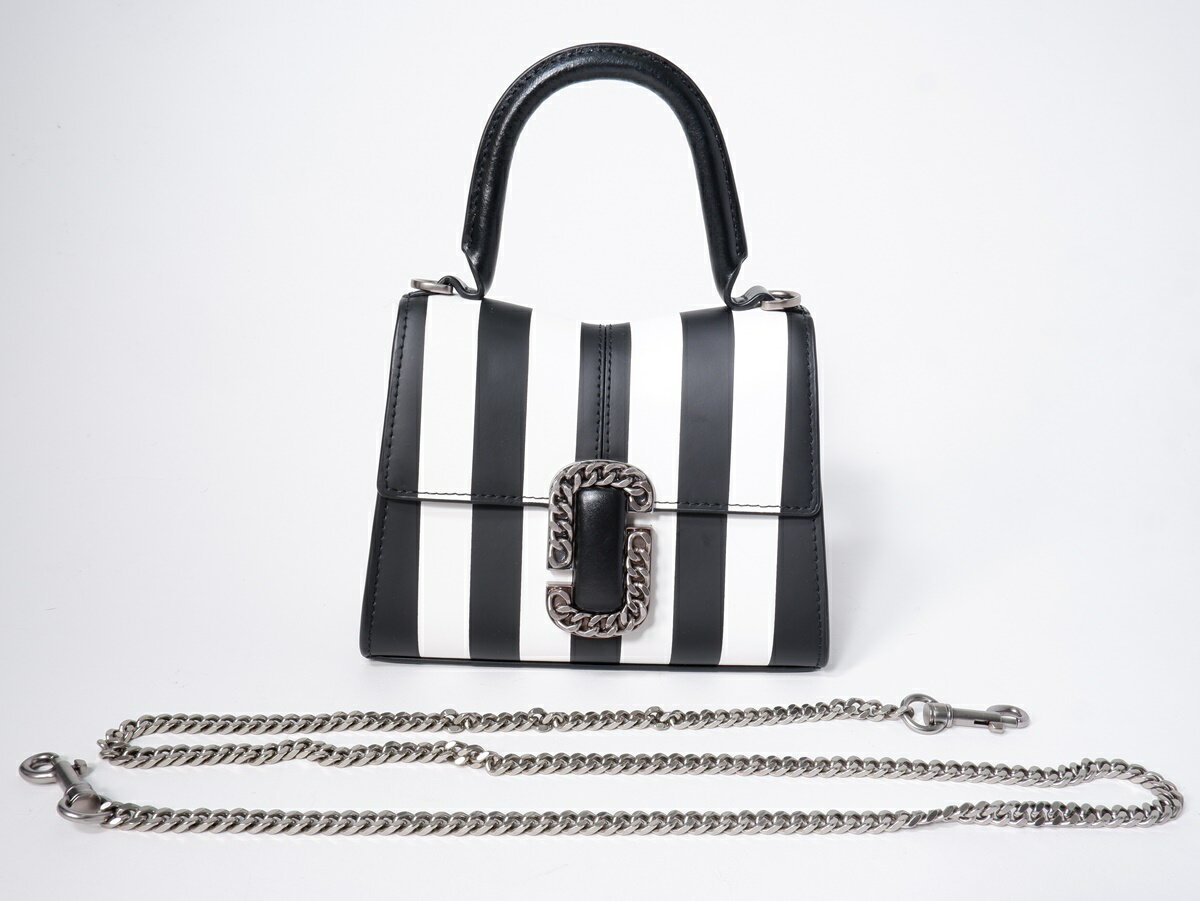 MARC JACOBSマークジェイコブス 2023FALL ザ ストライプ セント マーク トップハンドル ミニ バッグTHE ST. MARC MINI TOP HANDLE【LBGA77039】【白|黒】【-】【中古】【沖縄.離島以外 送料無料】【DM250121】