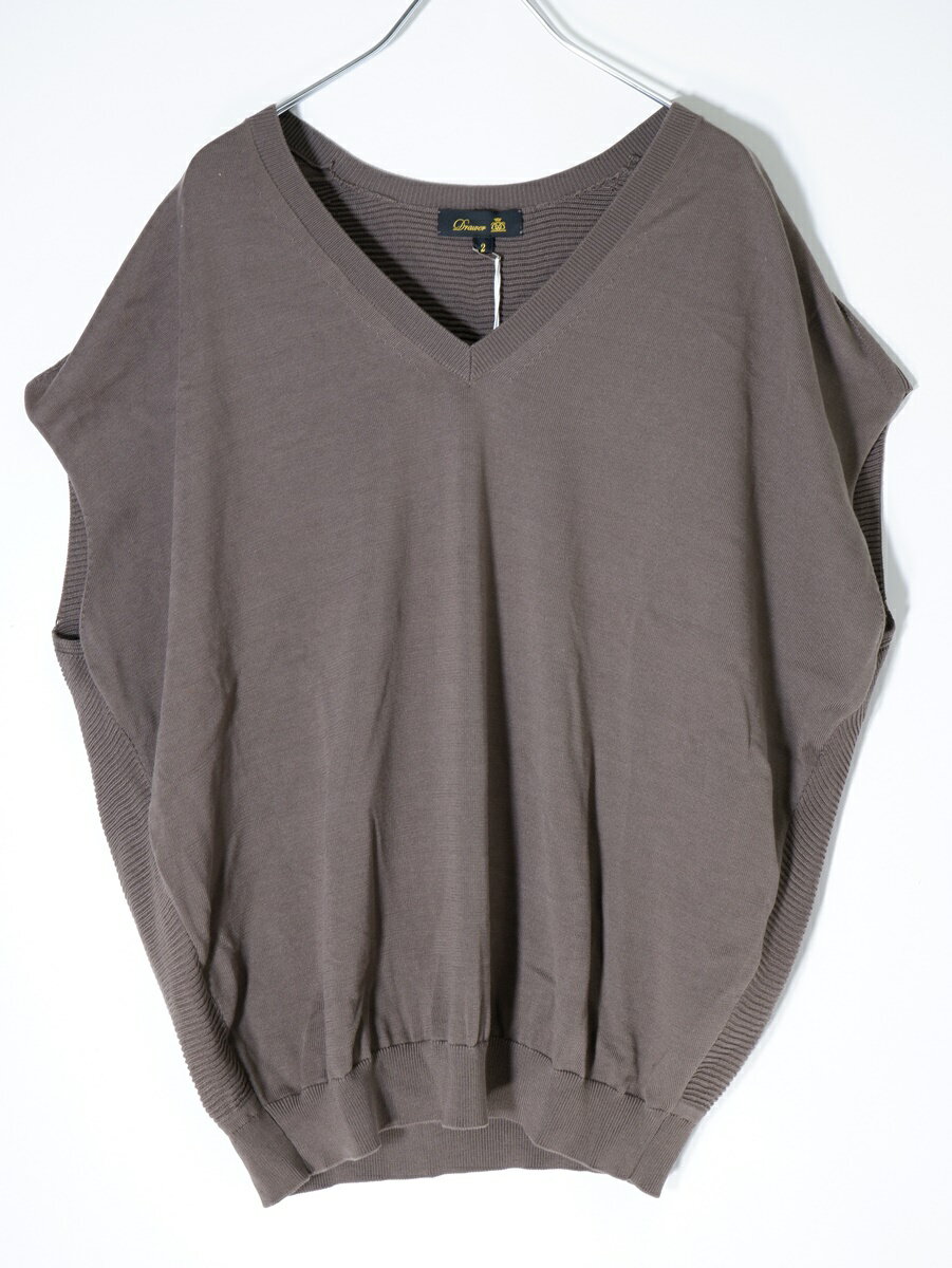 ドゥロワーDrawer 2022SS 16G天竺Vネックノースリーブニット新品【LKNA68739】【MD.BROWN】【2】【未使用】【沖縄.離島以外 送料無料】【DM220711】